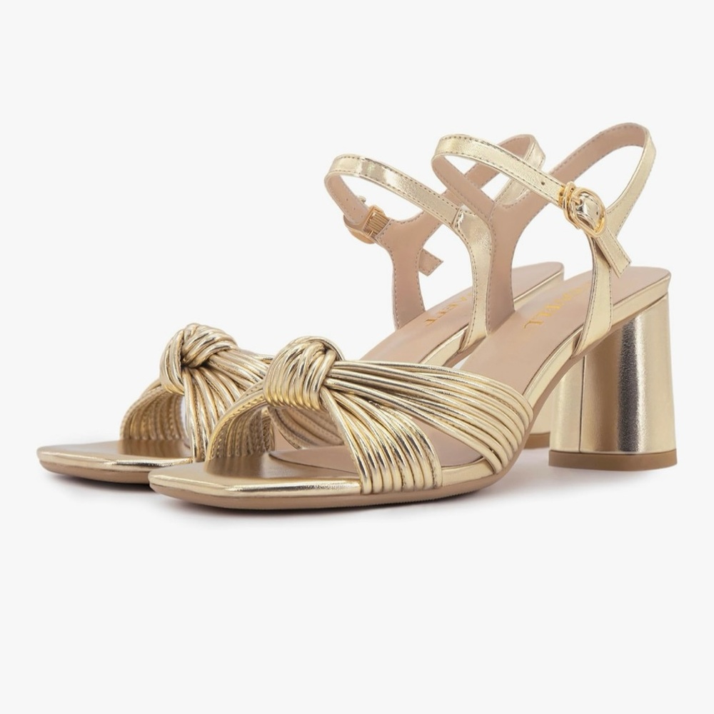 FINDVELL Gold Block Heel Sandals